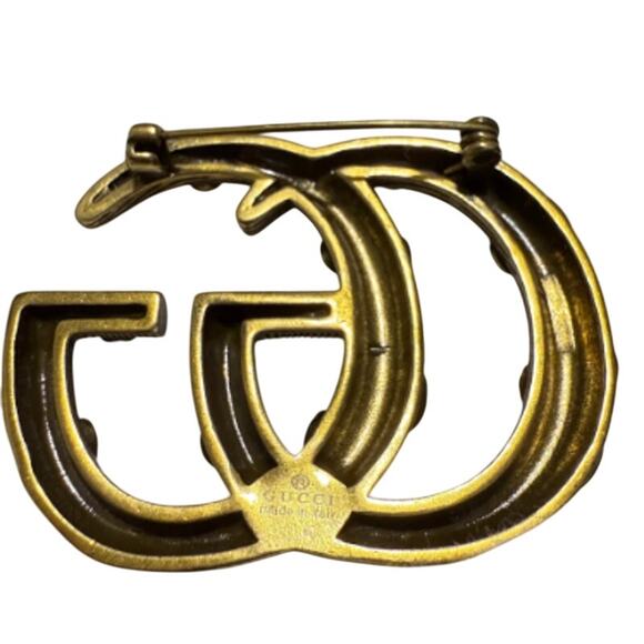 Gucci Deep Gold Onyx Black Spotted GG Brooch Pin (GGXX009) - Picture 4 of 6